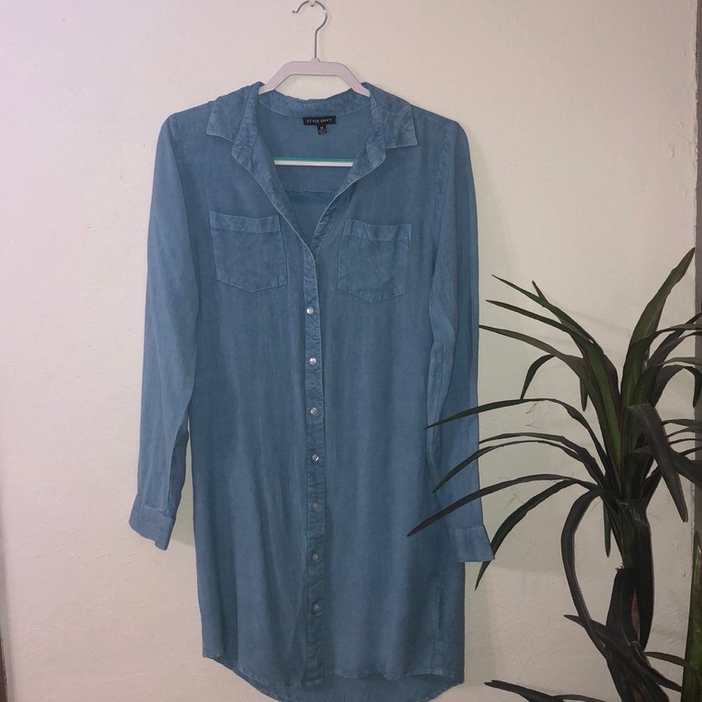 Blue button-up dress